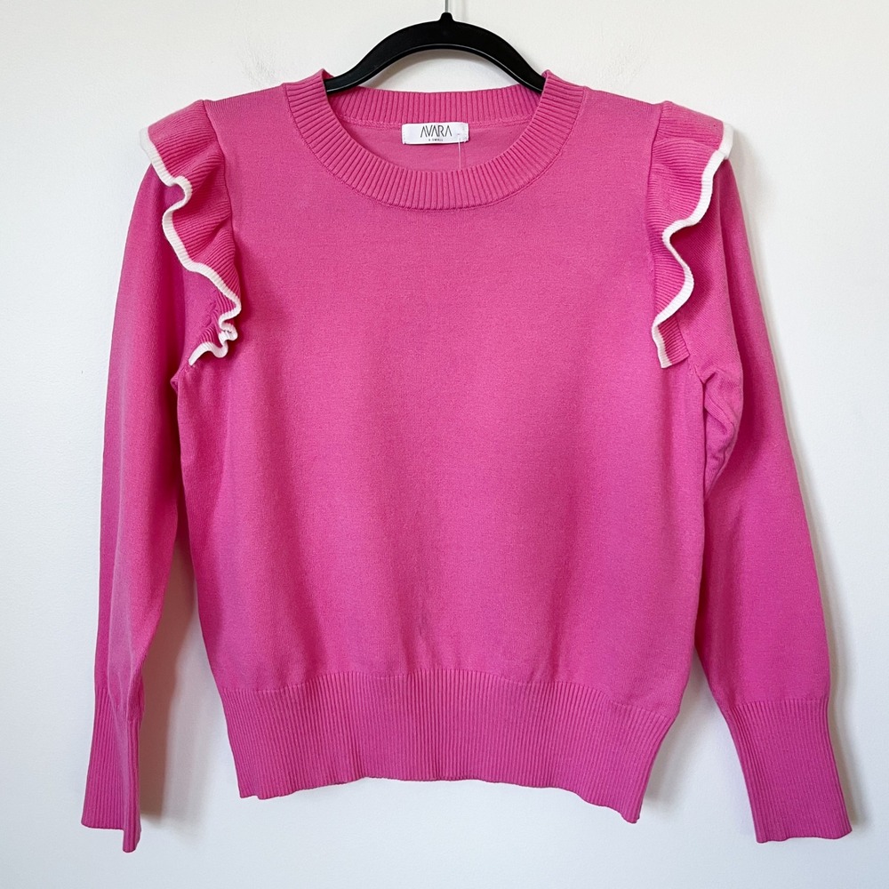 NEW Avara Madeline Sweater Womens XS‎ Pink Ruffle
